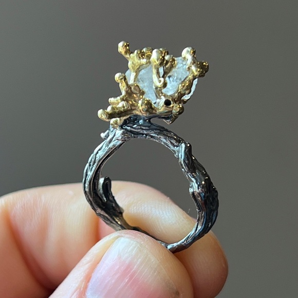 Handmade Crystal Branch Statement Ring Sz 7.5 - Picture 1 of 7